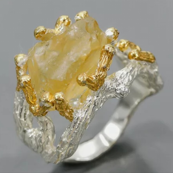 Large raw natural Citrine solitaire sterling ring sz 7 - Picture 3 of 12